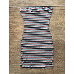 Junior's Striped MultiColor Ribbed Tube Top Fitted Bodycon Dress Popular 21 SZ S